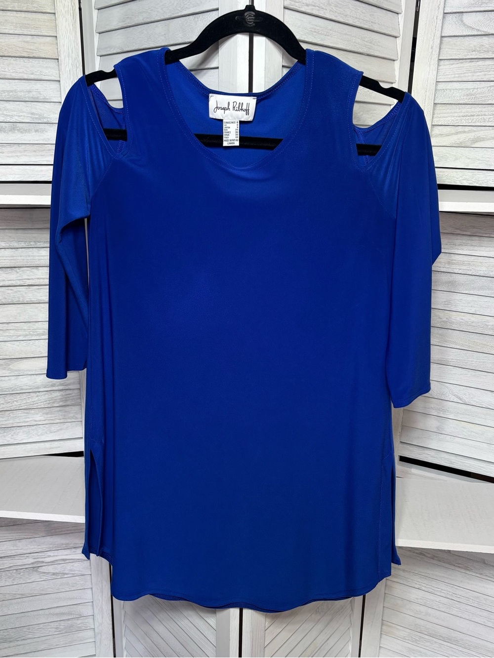 Joseph Ribkoff Blue Cold Shoulder Tunic Top Size 6